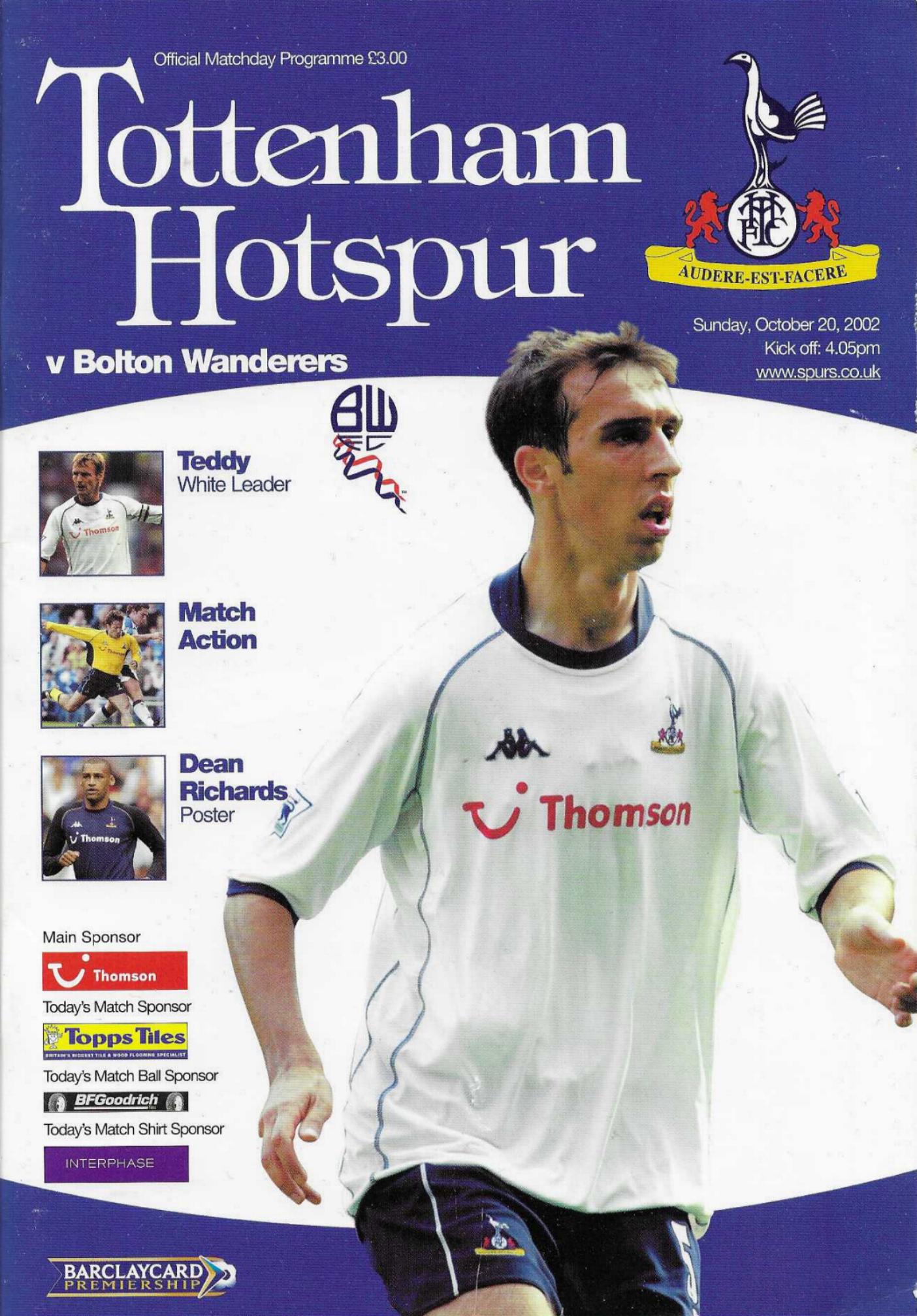 TOTTENHAM HOTSPUR v BOLTON WANDERERS 2002/03